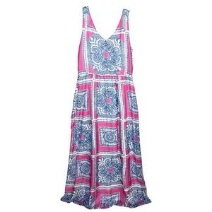 Vineyard Vines Pink and Blue Patterned Silk Maxi Dress